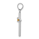 Sterling Silver Citrine Cross Pendant with Rhodium Plated Polished Finish